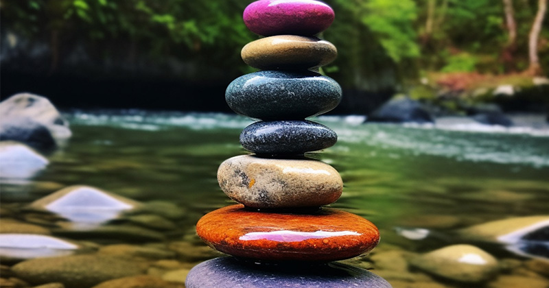 balanced stones in various colours